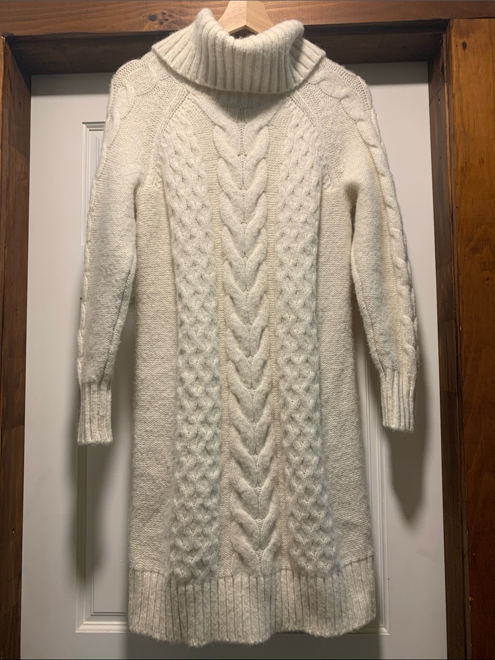 Banana Republic Cream Cable-Knit Turtleneck Sweater Dress